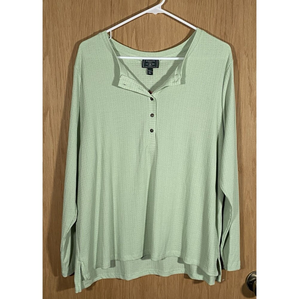 GH Bass & Co Women's 2XL Textured Henley Top Light Green Layers Stretch NWT